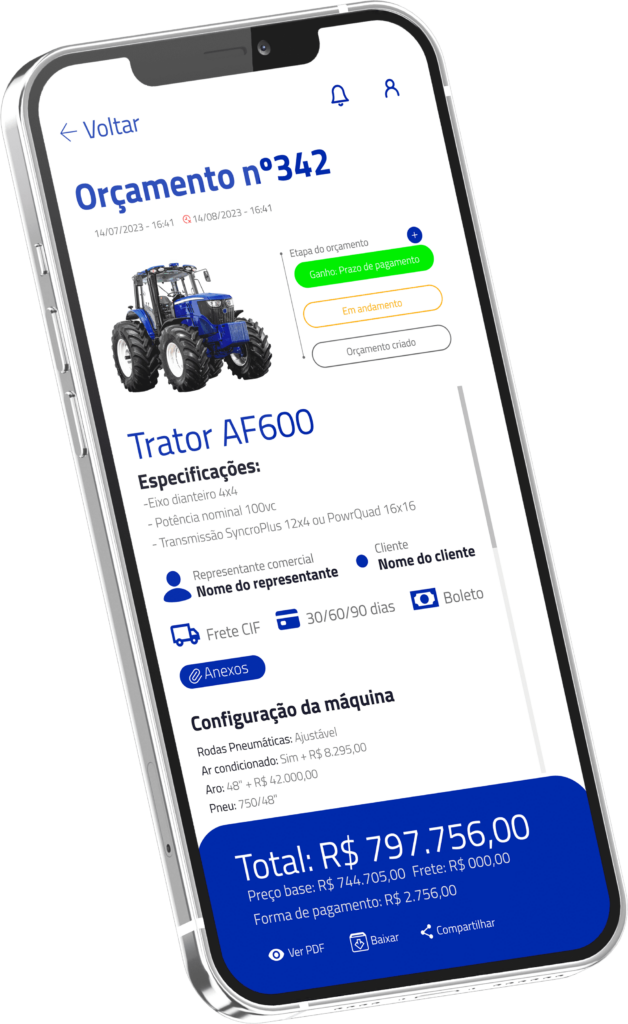 Força de vendas e crm para indústrias e revendas de máquinas e implementos agrícolas